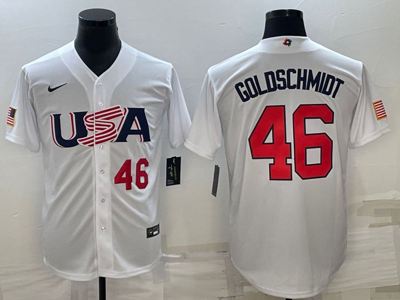 Men 2023 World Cub USA #46 Goldschmidt White Nike MLB Jersey6
